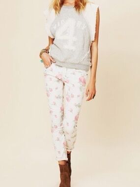 Free People Pink Rose Floral Skinny Jeans Size 27